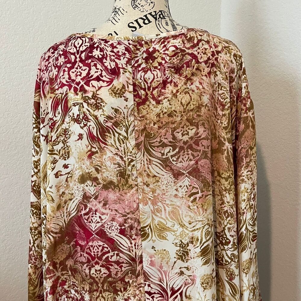 Catherines Top Womens Plus 5X Boho Scarf Print Beaded Long Sleeve Flowy Popover - Picture 7 of 10